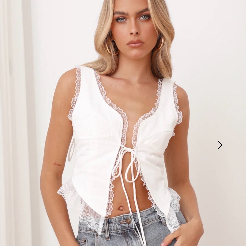 Lioness White Lace-Trim Tie-Front Camisole